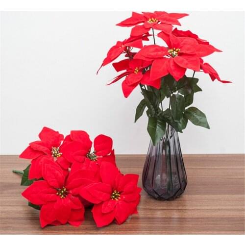Artificial Poinsettia Flower Home Office Fake Christmas Flower Party Event Floral Decoration