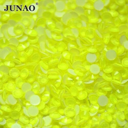 JUNAO SS16 SS20 Neon Yellow Glass Crystal Rhinestone Flat Back Round Stone Nail Art Strass Stickers For DIY Decoration