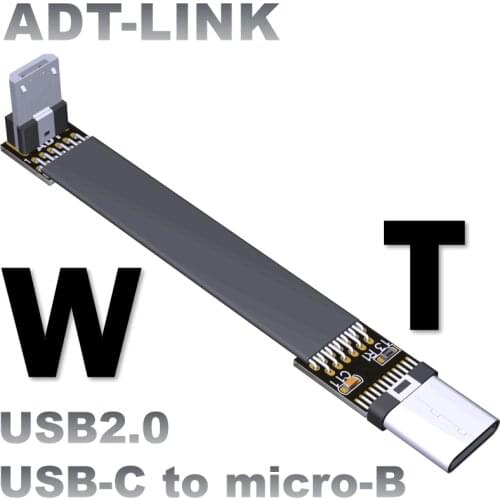 FPV Micro USB 2.0 To USB 3.1 Type-C Shielded Cable 90 degree Angled Adapter 5cm-300cm FPC Ribbon Flat Micro-USB USB type C Cable