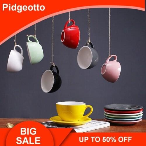 300ml Macaron Wide Mouth Latte Art Coffee Cup With Saucer European Thick Colored Glaze Ceramic Coffee Cup Set Free Shipping