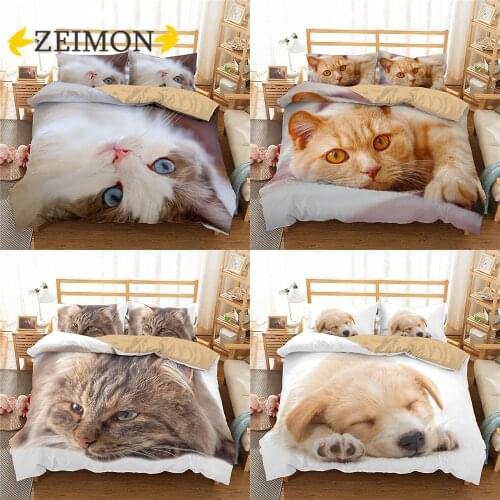 ZEIMON Sweet Cat Dog Bedding Set Lovely Animals Soft Microfiber 2/3Pcs Duvet Cover with Pillowcase Full Single Double Size