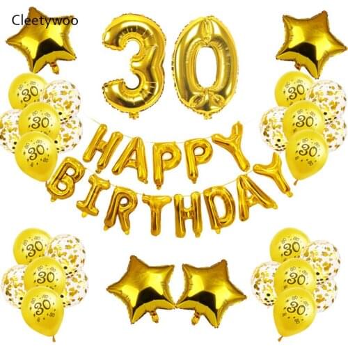 43pcs 30th Happy Birthday Balloon Adults Foil Number Gold Confetti Latex Balloons 30 40 50 Birthday Party Celebrate Decorations