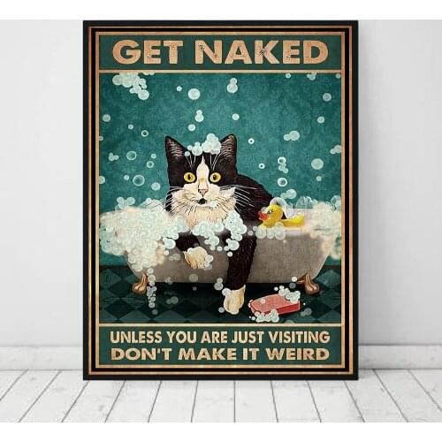 Mental Black Cat Poster Don't Make It Weird Art Print Vintage Get Naked Retro Funny Bathroom Sign Canvas Painting Home Decor