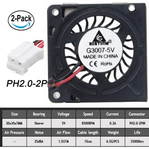 2pcs Gdstime 30mm DC Mini 3cm Fans 30x30x37mm 2PIN 3007S 5V Sleeve Blower High Speed Brushless Cooler Fan New