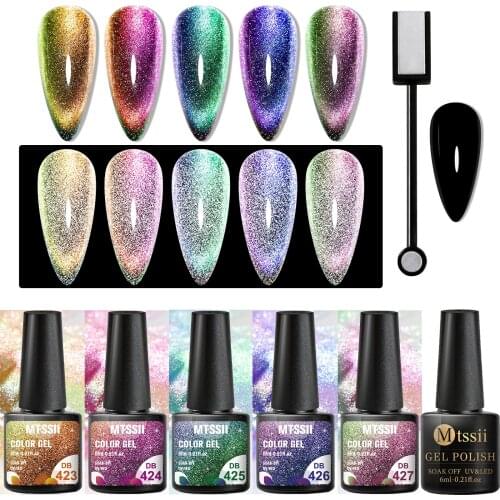Mtssii Reflective Cat Eye Gel Set Soak Off Shining Chameleon Lacquers Glitter Bright UV Gel Polish Magnetic Nail Art Varnish