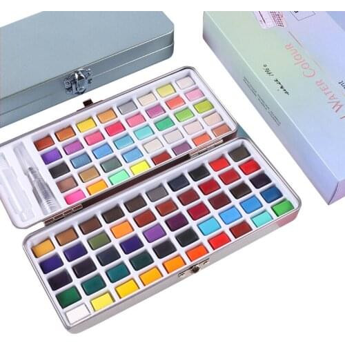 Giorgione Solid Watercolor Pigment Set 50/72/90/100 Vivid Colors in Pocket Box with Metal Ring and Watercolor Brush For Students