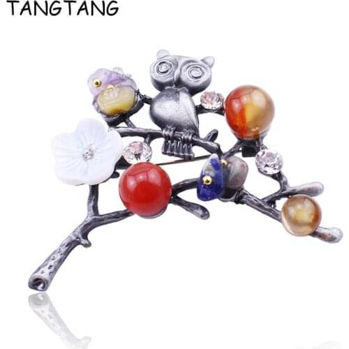 New Vintage Handmade Nature Stone Red/Green Brooch Retro Elegant Brid On Branch Tree Fashion Anniversary Accessory, Item: BH8302