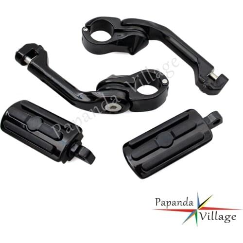 Papanda Motorcycle 1 1/4" Highway Engine Guard Foot Pegs Pedals Long Angled Foot Peg Clamps for Harley Touring Sportster Street