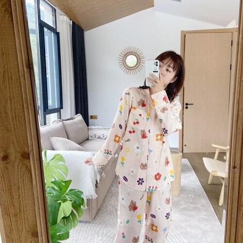 Parent-child pajamas ladies long-sleeved double-layer gauze home service parent-child home service two-piece suit