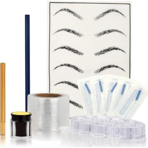 Pro Eyebrow Microblad Kit Manual Tattoo Pen Pigment Needle Practice Skin Set