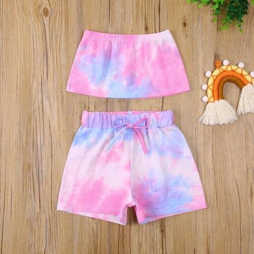 Girls Tie-dye Clothes Set, High Stretchy Sleeveless Cropped Tops + Drawstring Short Pants