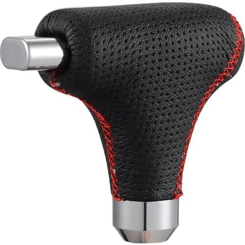 Black PU Leather AT Auto Gear Shift Knob with Selector Button for Automatic Transmission Car