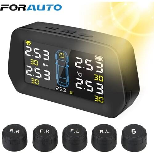 Car TPMS Auto Security Alarm Systems Kit Solar Tire Pressure Monitoring Digital LCD Display Alarm Sensor Solar Power