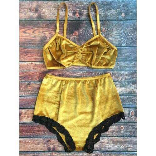 Retro Vintage Push Up Bra Velvet Vikini Lace Bottom Hight Waist Bikini Set Suede Swimwear swimsuit Bathing Suit Beachwear iquini