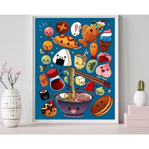 Japanese Cuisine Cartoon Kitchen Art Canvas Wall Art Prints Ramen Poster Painting Living Room Sushi Gift Home Decoration