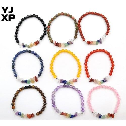 YJXP 1 Pcs Reiki 7 Chakra Gravel Stone Bangle Bracelet Natural Crystal Stone Round Beads DIY Bracelet Yoga Amulet Charms Jewelry