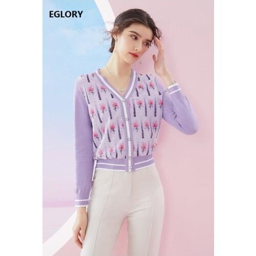 High Quality Sweater Cardigans 2021 Spring Summer Tops Coat Women V-Neck Flower Patterns Knitting Long Sleeve Casual Knitwear