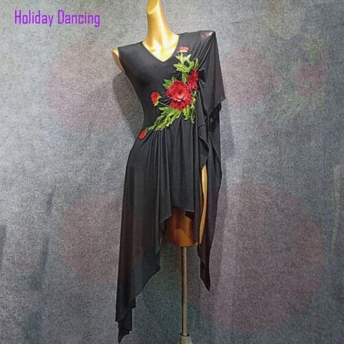 Women Latin Dance Dress Big Flower Design Dancing Practise Cloth Samba Tango Chacha Dancing Performamnce W354
