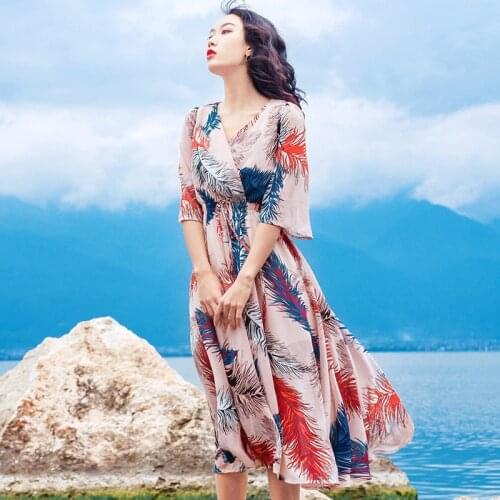 Bella philosophy 2020 women Sexy Bohemian Beach Dresses female V-Neck backless Dress lady Chiffon Floral Printed Summer Vestido