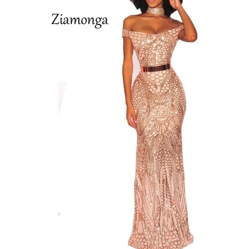 Ziamonga 2019 Real Sequined Robe Sexy Women Dress Vestidos De Fiesta New Autumn Winter Fashion Golden Banquet Sexy Long Dresses