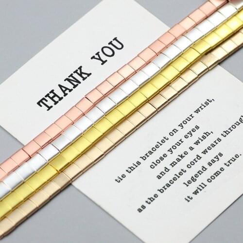 WLYeeS Matter 5x5mm Gold Silverr Two holes Two holes Stone Spacer Loose beads for Jewelry Bracelet Making DIY Accessries 15"inch