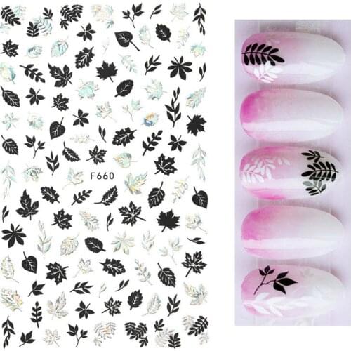 1pcs 3D Nail Sticker Laser Gold Leaf Coconut Tree Leaf Pattern Adhesive Transfer Sticker Shiny DIY stickers for nails