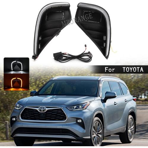 2PCS LED Dynamic DRL For Toyota Highlander 2020 2021 Headlights foglights auto Car Accessories Waterproof Fog Lamp Decoration