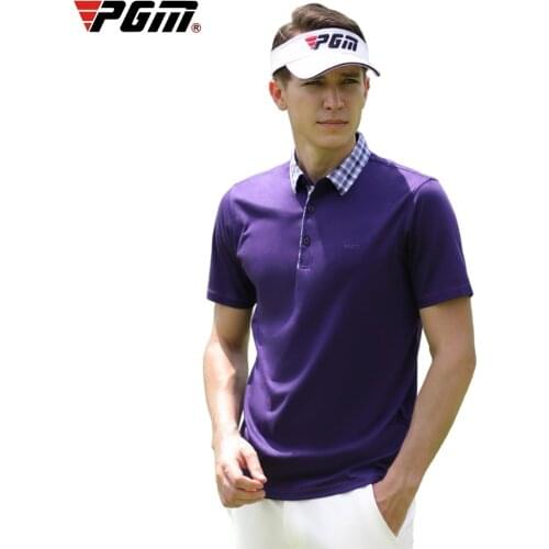2020 PGM New golf clothing mens short-sleeved t-shirt golf casual cotton breathable tops Quick Dry mens purple Golf shirt