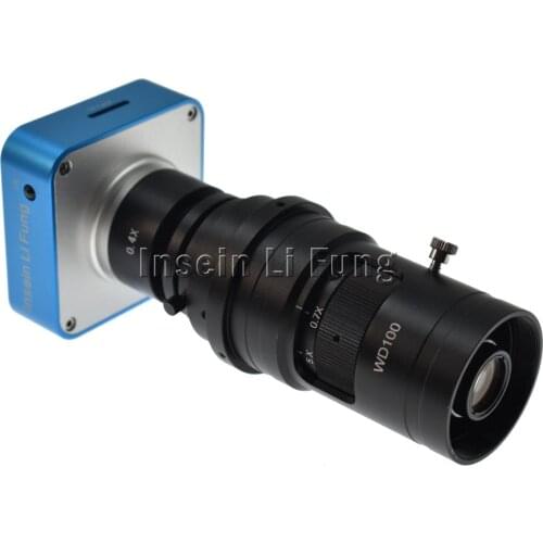 20MP HDMI USB Industry Video Microscope Camera+10X-200X Adjustable Magnification Zoom C-mount Lens Working Distance 100mm-200mm