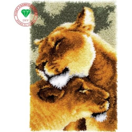 3D Latch Hook Rug Kits DIY Needlework Unfinished Crocheting Rug Yarn Cushion Mat Embroidery Carpet Animal Leopard Pictures