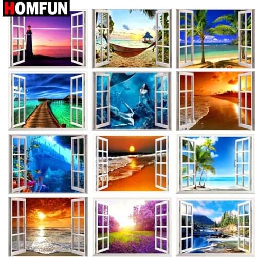 HOMFUN Full Square/Round Drill 5D DIY Diamond Painting "Window view" 3D Embroidery Cross Stitch 5D Home Decor Gift
