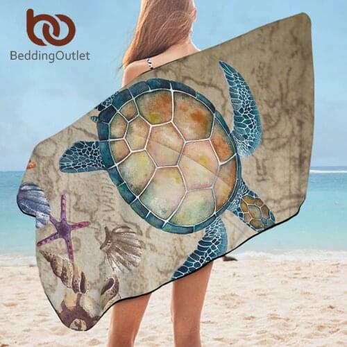 BeddingOutlet Sea Turtle Bath Towel Bathroom Map Tortoise Microfiber Beach Towel Starfish Nautical Shower Towel Summer Blanket