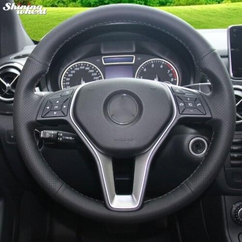 Shining wheat Hand-stitched Black Genuine Leather Car Steering Wheel Cover for Mercedes Benz A-Class 2013-2015 B-Class 2011-2014