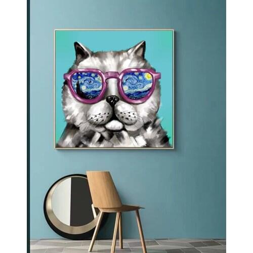 Large Size Cartoon Animal Funny Cat with Pistol Graffit Art Canvas Painting Wall Art Poster and Prints In Living Room Home Decor