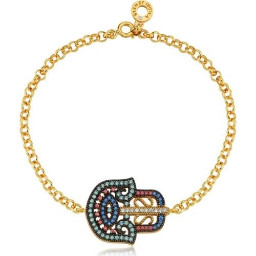 Valori Jewels Talismanic Hamsa, Zirconia Multicolor Gemstone, Gold Plated, Sterling Silver Bracelet