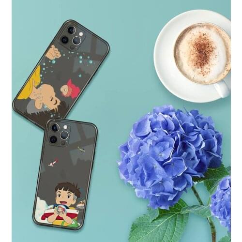 Ponyo on the Cliff Phone Case For iPhone 12 11 8 7 se 2020 pro X XS XR MAX Plus Black Transparent Cover
