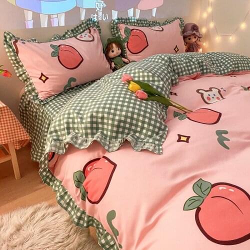 Kawaii Peach Bedding Set Bedspreads On The Bed Skirt Sheet And Pillowcases Twin Full Queen King Size For Home Duvet Quilt Cover