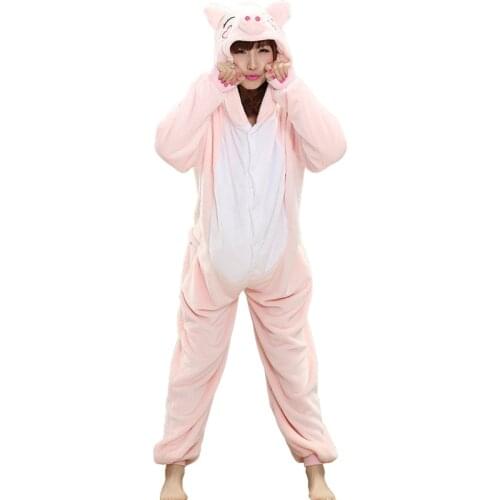 Kigurumis For Adult Pink Pig Animal Onesie Women Girl Home Sleepwear Festival Party Jumpsuit Funny Outfit Winter Warm Overalls