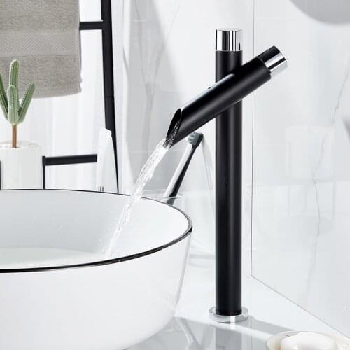 Creative Waterfall Basin Faucet Bathroom Sink Taps Black Basin Mixer Tap Single Lever Fittings for Bath Room Kitchen Faucets