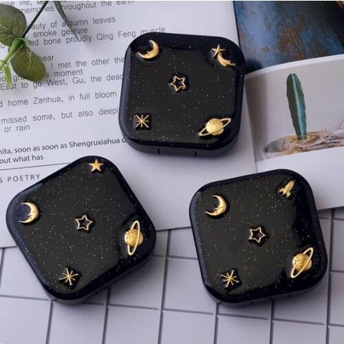 Square Travel Supplies Portable Black Starry Contact Lens Storage Boxes Eye Care Kit Invisibility Glasses Nursing Bins Plastic