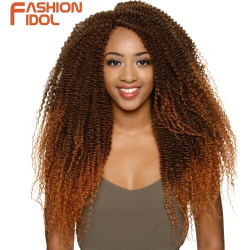 FASHION IDOL Kinky Curly Hair Braid Brown Crochet Braids Hair Synthetic 19 Inch Ombre Braiding Hair Extentions Burgundy 17 Color