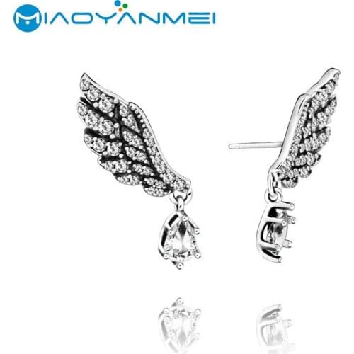 Fashion Jewelry 925 Sterling Silver Earrings Sparkling Angle Wings Stud Earrings Women Sterling Silver Birthday Gift