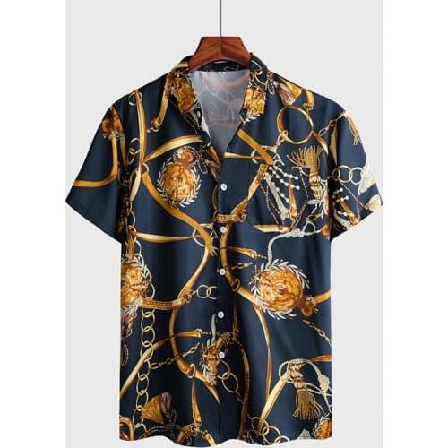 Mens printed short sleeve shirt 2020 summer retro stripe button up shirt Hawaiian Shirt plus size Beach shirt