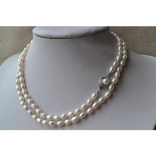 New Favorite Pearl Long Necklace White Rice 8mm Genuine Freshwater Pearl Handmade Jewelry Birthday Party Nice Lady Gift