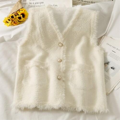 Autumn Winter Thick Sweater Vest Women V-Neck Single Breasted Elegant Waistcoat Mohair Vests Female Korean Chalecos Para Mujer