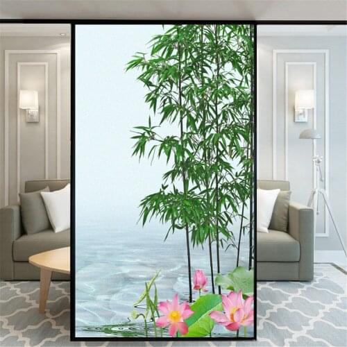 Privacy Windows Film Decorative Bamboo Lotus Stained Glass Window Stickers No Glue Static Cling Frosted Windows Film