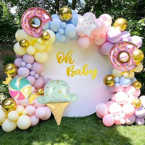 Donut Inflatable Ball Baby Shower Decor Boy Girl Birthday Party Decoration Kids Ice Cream Foil Helium Balloon Garland Arch Kit