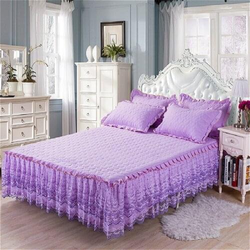 Pink Purple Grey Solid Cotton bedding sets Single Double Bed Skirt Mattress Cover Petticoat Bed Skirt Princess Bedspread