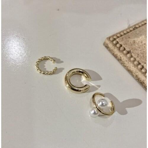 Korean Fashion Open Circle Pearl Ear Cuff Set Fake Piercing Clip on Earrings for Women Goth Fake Earings Accessories