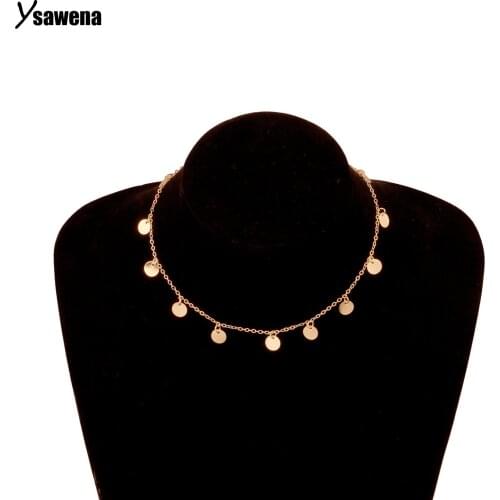 Trendy Shiny Gold Color Sequins Coin Tassel Pendant Women Choker Necklace Ladies Short Chain Collares Necklace Jewelry Gift